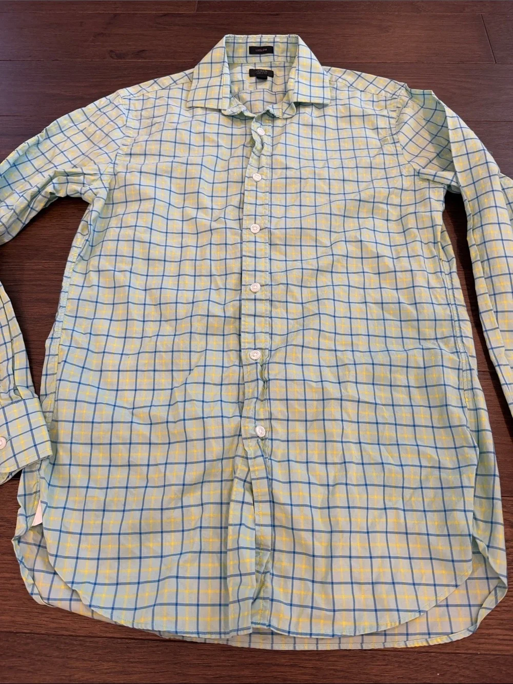 J. Crew Ludlow Green Shirt with Blue Windowpane Check Size Small - C15-044